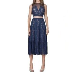 Anthropologie Foxiedox Med Atiqah Sleeveless Chiffon Lace Crop Top Skirt Set NWT